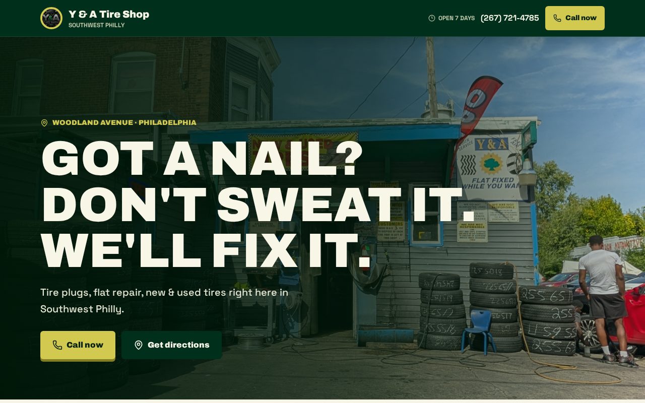 Y & A Tire Shop website